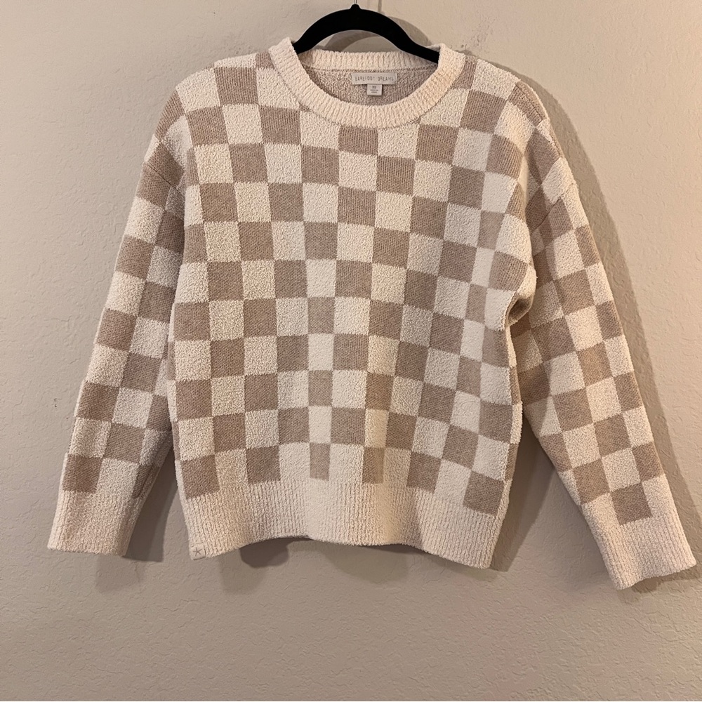 Barefoot Dreams CozyChic Cotton Checkered Pajama Set Sweater & Shorts Size XS